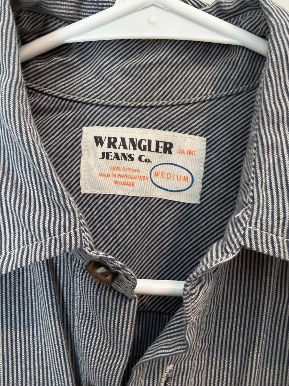 Wrangler Men’s Striped Button-Down Shirt in Faded Blue